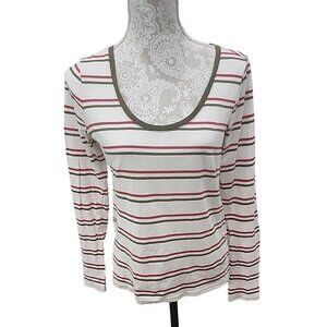 Pact Organic Cotton Top Long Sleeve Striped Lightweight T-shirt Women's Small
